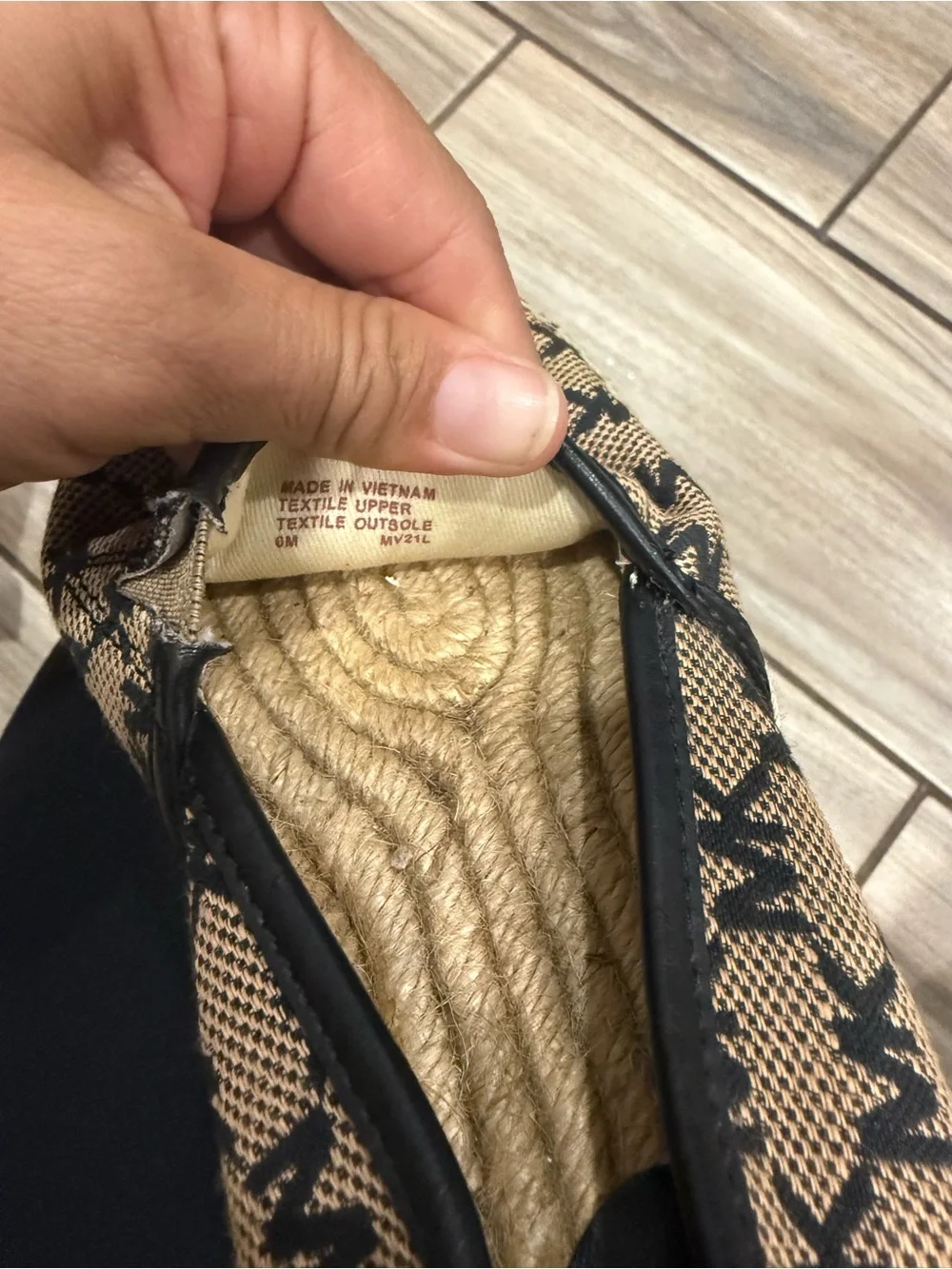 Michael Kors Tan and Black Monogram Espadrille Slip-Ons